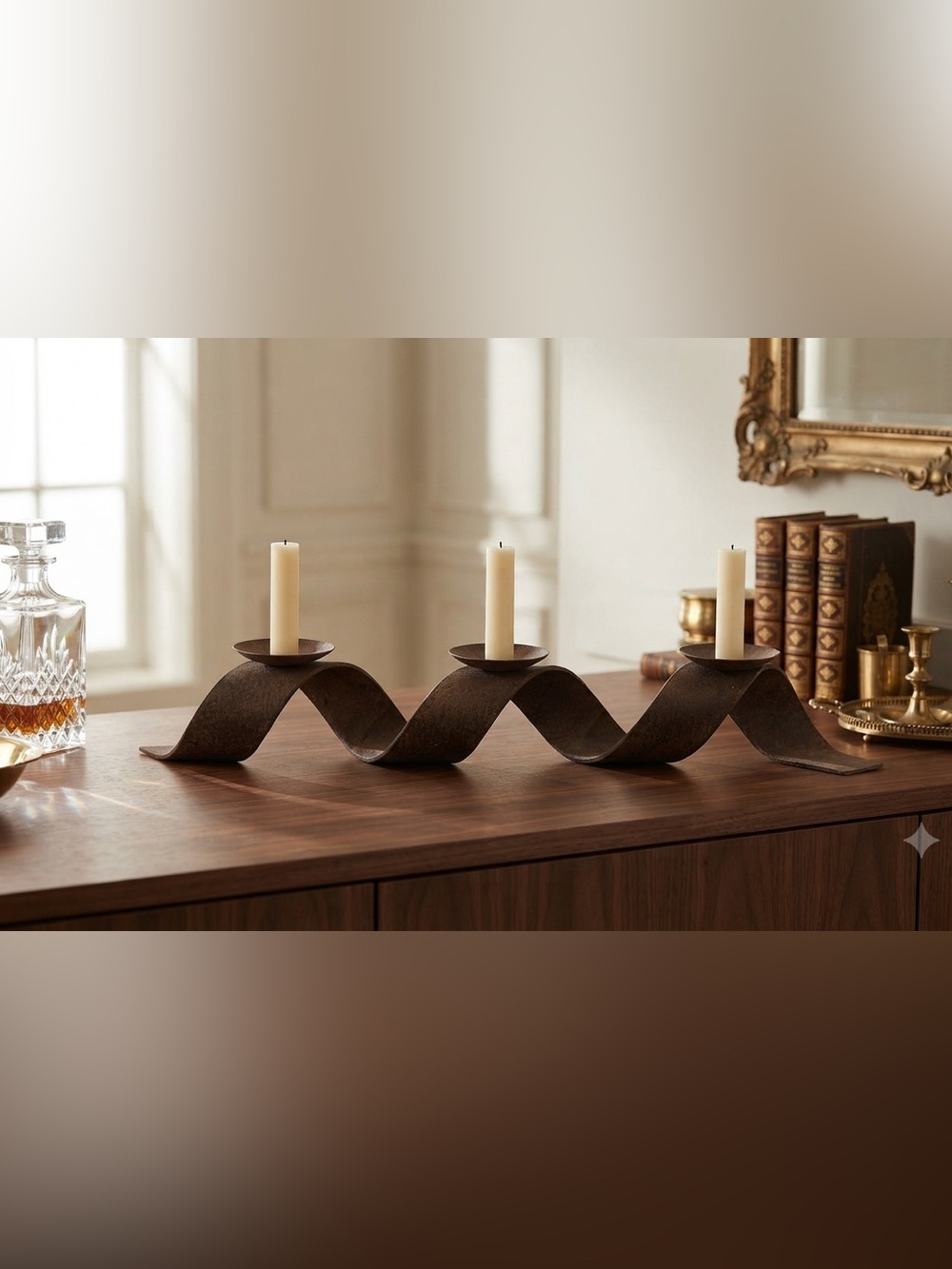 Metal Triple Candle Holder - Rustic Brown